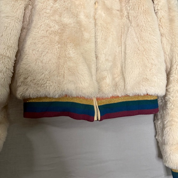 Spiritual Gangster SG Furry Bomber Jacket Rainbow Size Medium Faux Fur Boho - Picture 3 of 8